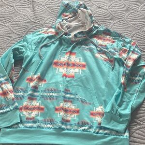 Turquoise Aztec Print Hoodie